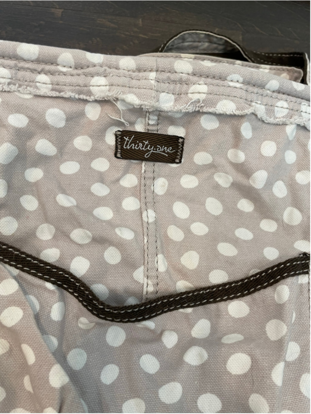 Women's Thirty-One Polka Dot Tote Bag Beige Brown Shoulder Lotsa Dots - Picture 3 of 10